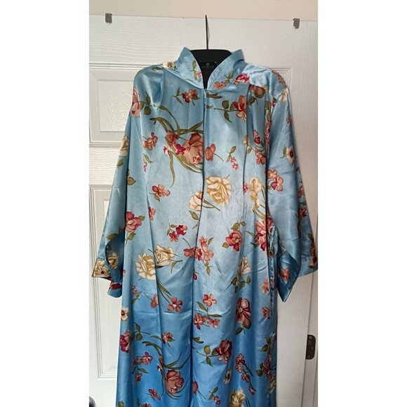 Vintage One Hanes Place Kaftan Dress Housecoat Sz Small Blue Floral Cottagecore - Picture 7 of 9